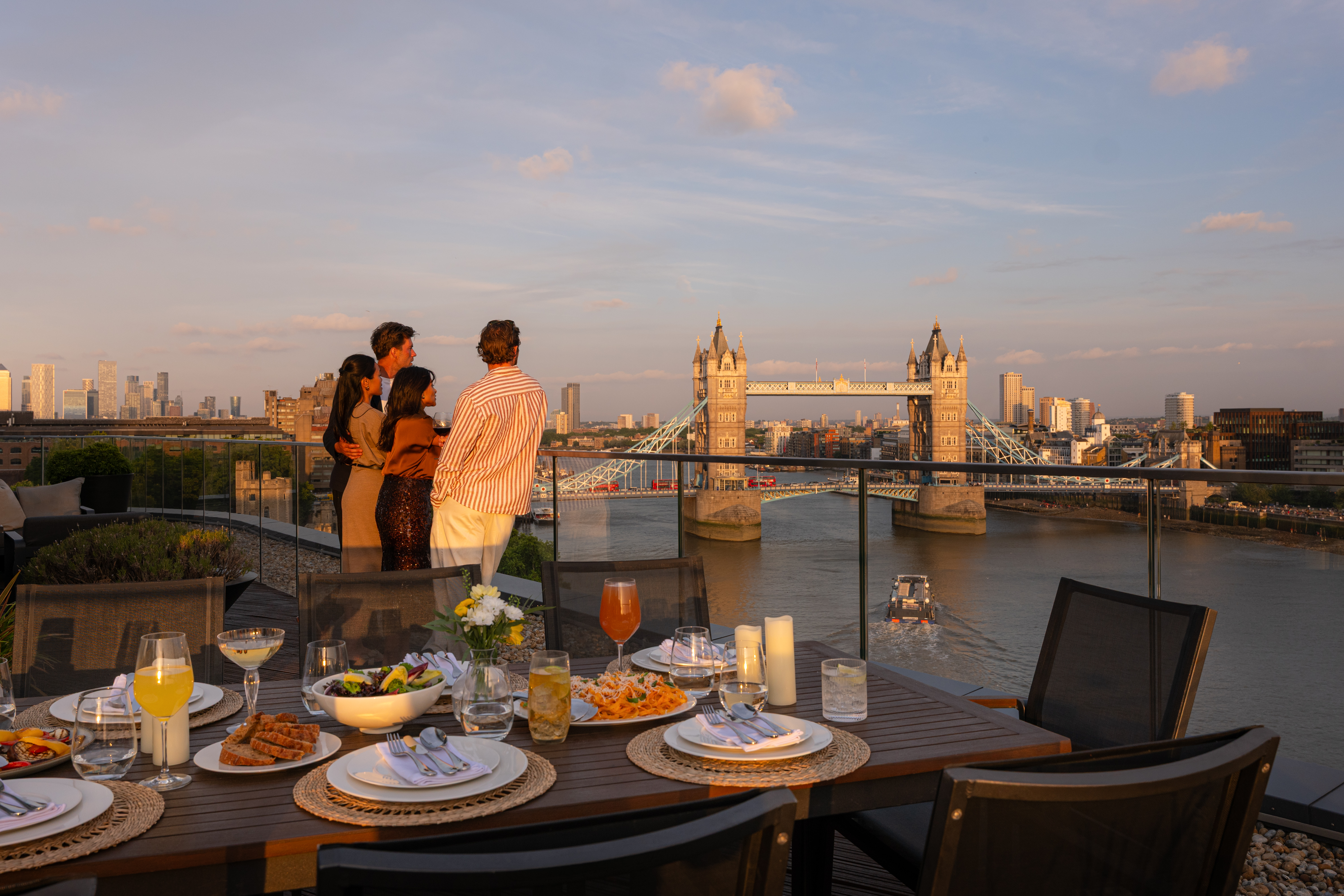 Cheval Three Quays — serviced apartment terrace lifestyle photography London