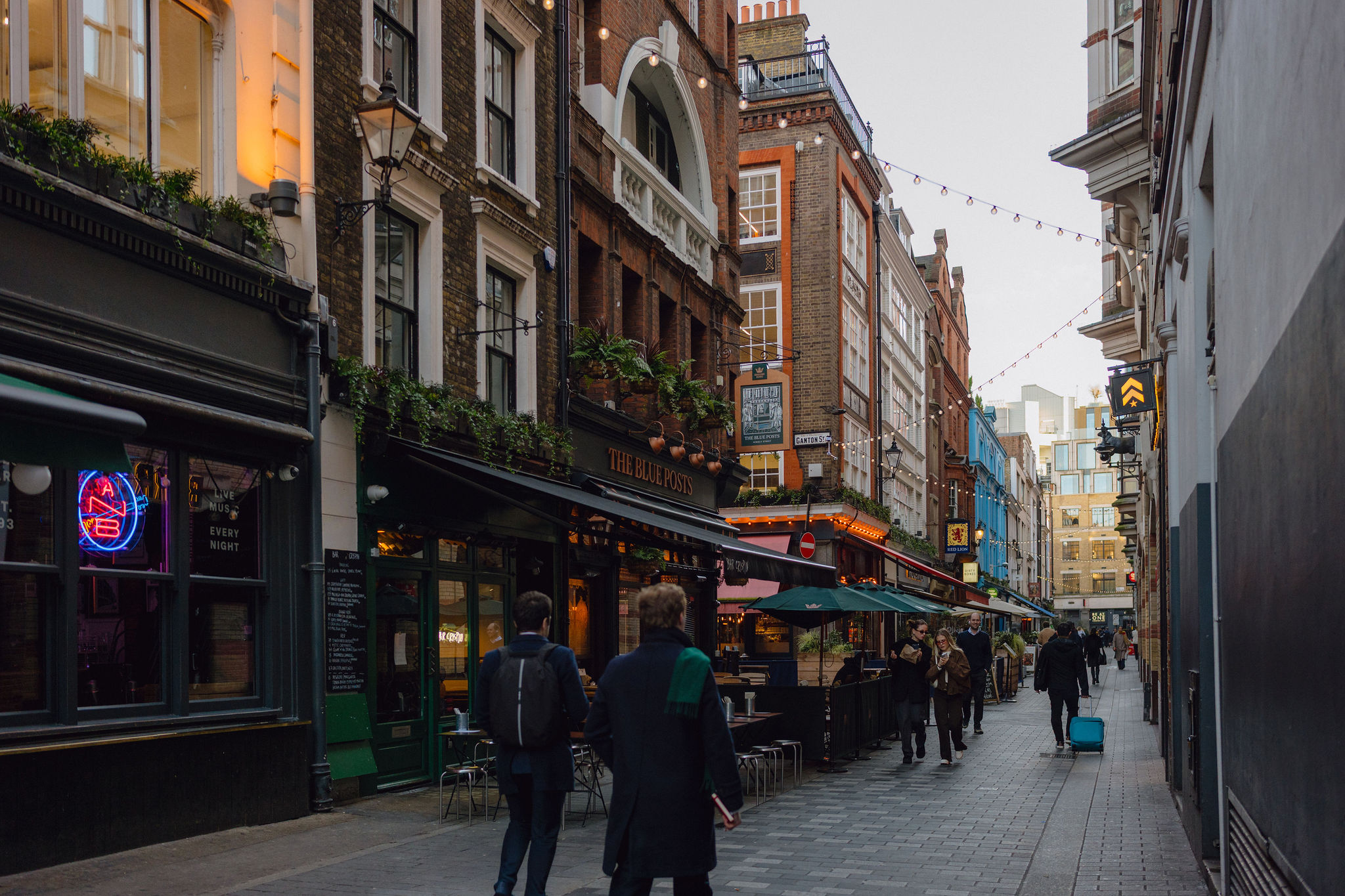 Soho London nightlife street scene, lifestyle photography